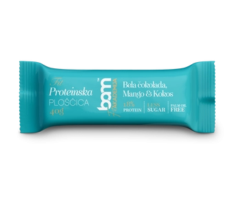 Proteinski pločić sa zaslađivačem, bijela čokolada, mango i kokos