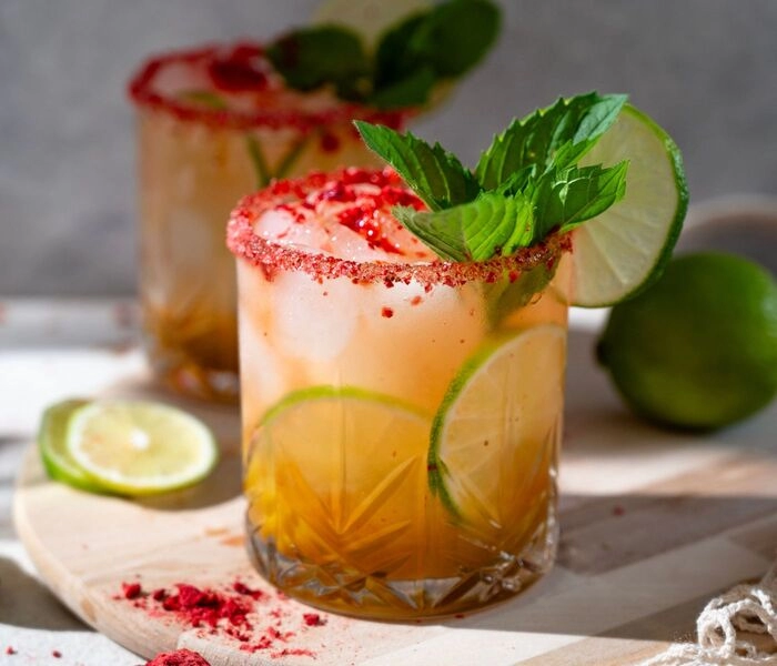 mango mocktail s liofiliziranim jagodama